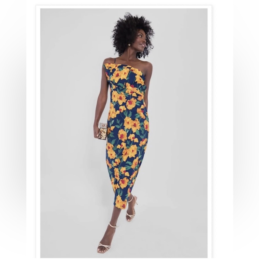 Hyacinth House NEW Navy & Marigold Floral Ruffle Margot Maxi Dress Size XL